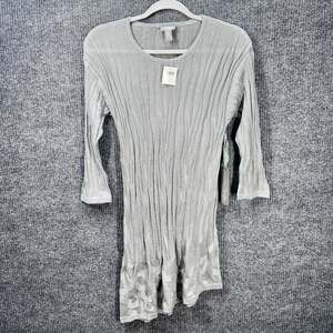 Chicos Travelers Tunic Sweater Womens 0/Small Knit Silver Asymmetrical 3/4 Slv